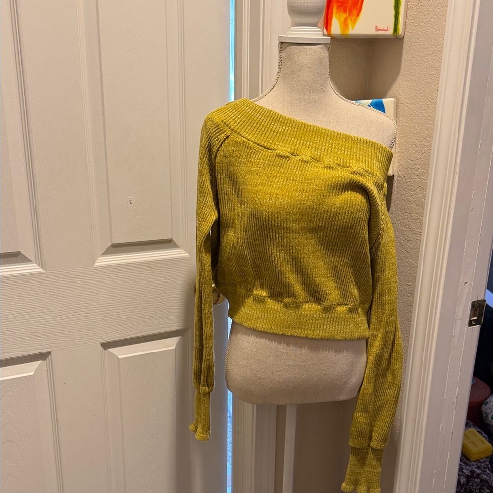 Free People Mustard Off-Shoulder Sweater